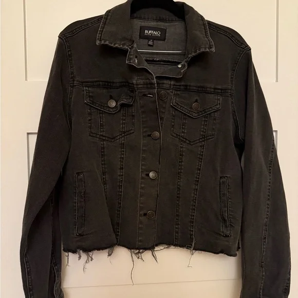 Buffalo David Bitton Women's Black frayed Denim Jacket size L - Picture 2 of 6